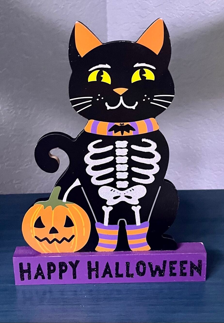 Halloween Black Cat Skeleton Pumpkin Happy Halloween Table Decor NEW